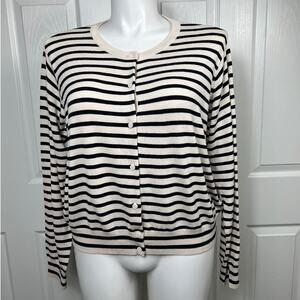 H&M Women's Fine Knit Cardigan Black/Beige Striped Long Sleeve XXL